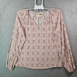 NEW Savanna Jane Top Blouse Women Small‎ Geometric Print V-Neck Long Sleeve